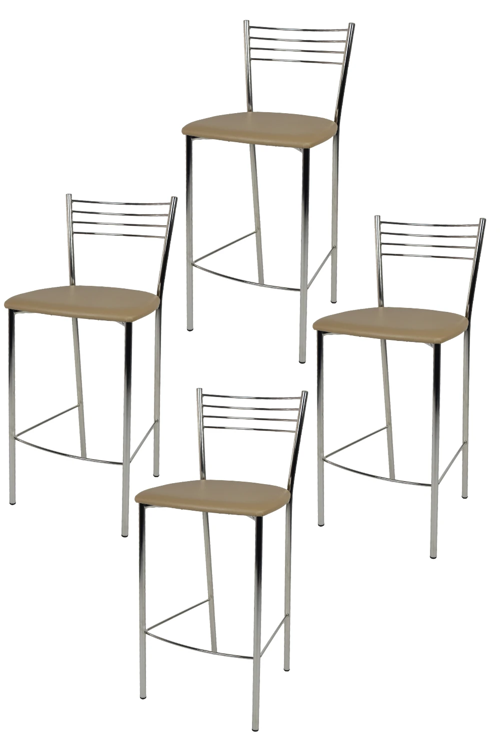 Tommychairs - Set 4 high Elena for kitchen and bar stools chrome steel and coated in imitation leather seat color cappuccino