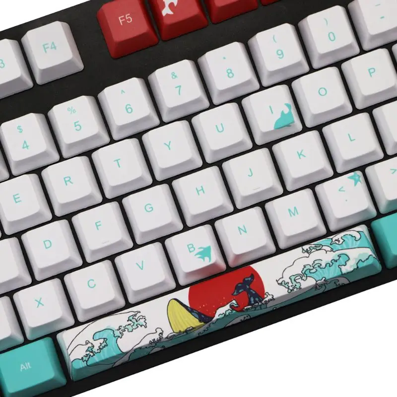 109 Keys 5 Sides Dye-Sublimation Mechanical Keyboard Cute Keycaps PBT Keycap Sea Coral Ukiyoe Keycaps Keyboard Keycaps