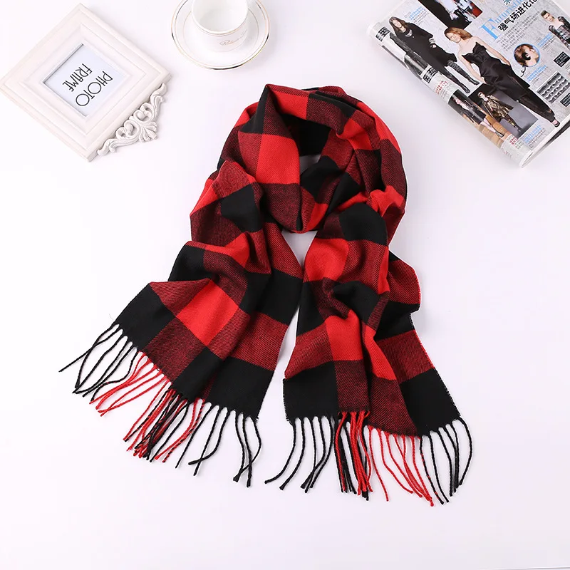Bufanda a cuadros de invierno de marca de lujo para hombre, chales cálidos de Cachemira para mujer, bufandas informales con borlas, bufanda de