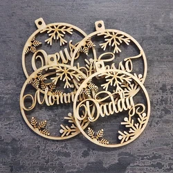 Personalized Different Name Ornament Custom Christmas Bauble Wooden Hanging Gift Laser Cut Snowflakes Decoration Pendant