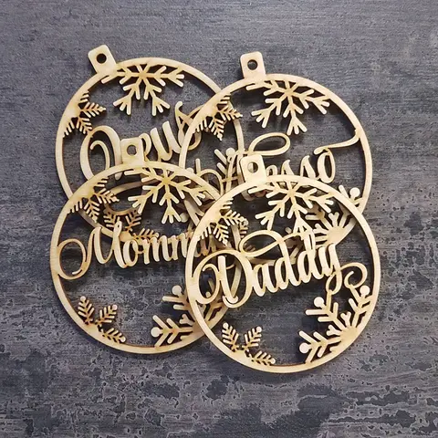 Personalized Different Name Ornament Custom Christmas Bauble Wooden Hanging Gift Laser Cut Snowflakes Decoration Pendant