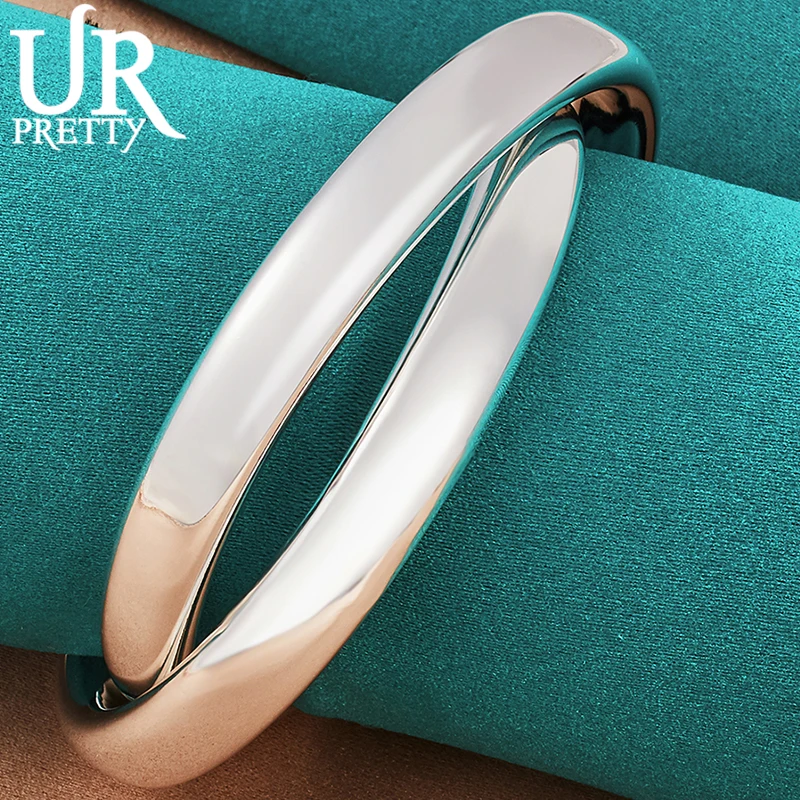 

URPRETTY 925 Sterling Silver Double Circle Bangle Bracelet For Man Women Wedding Engagement Party Jewelry Halloween Gift