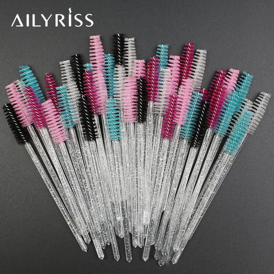 50pcs Crystal Disposable Eyelash Brush Applicator Wands Curler Mascara Eyebrow Makeup Tools Spoolers Comb Wands Spoolies Brushes