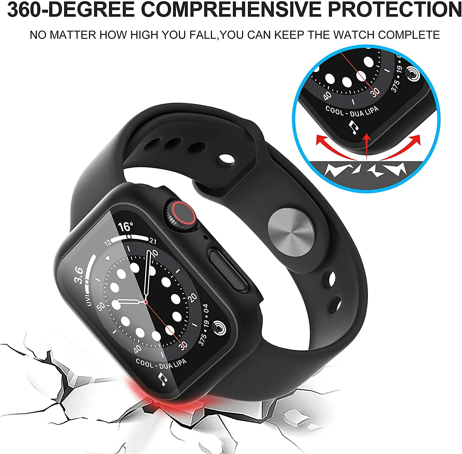 Cover+Glass for Apple watch case 45mm 41mm 44mm 40mm 38mm 42mm screen protector bumper Tempered iwatch case series 8 7 6 se 5 3 image 4