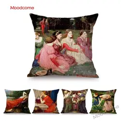Pre-Raphaelite Oil Painting Beautiful Young Girl Lady UK Artist John William Waterhouse Sofa Pillow Case Linen Art Cushion Cover