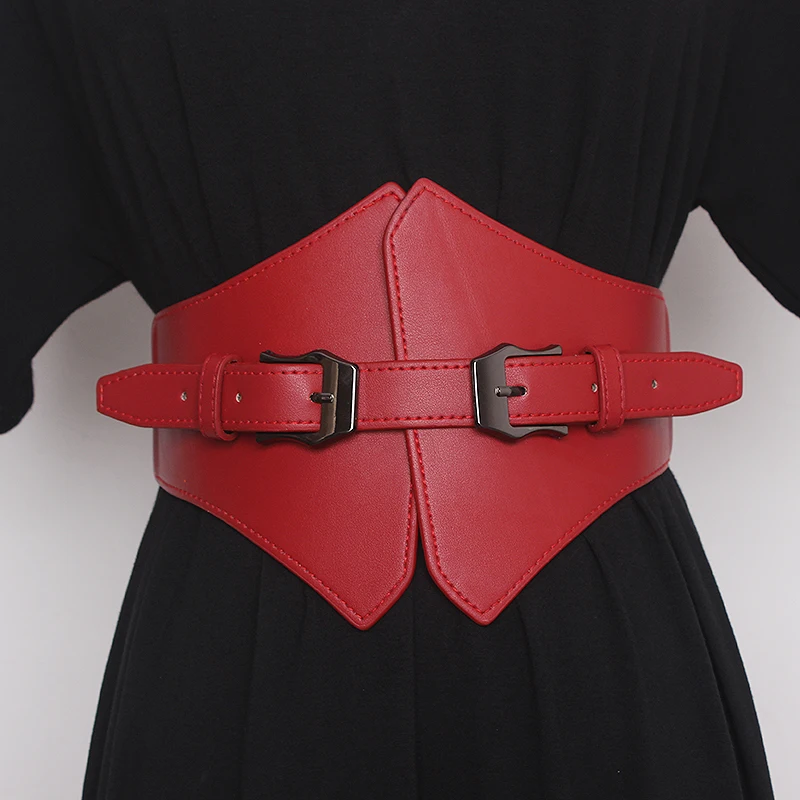 

Women's Runway Fashion Elastic PU Leather Cummerbunds Female Dress Corsets Waistband Belts Decoration Wide Belt TB1212