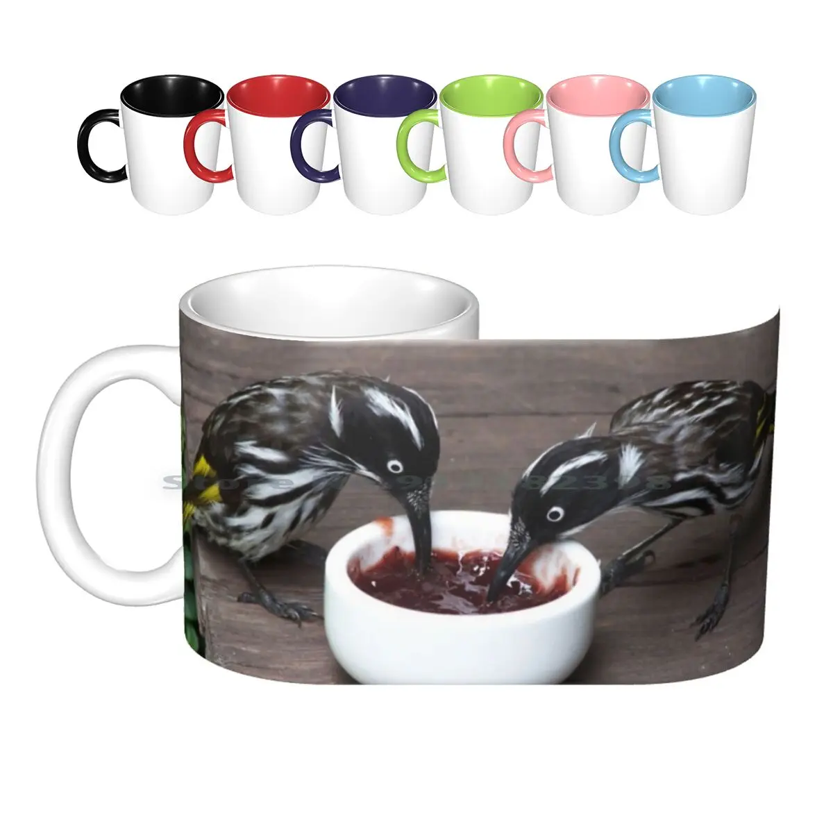 Jamming Ceramic Mugs Coffee Cups Milk Tea Mug Bird Black Holland Honeyeater Honeyeaters Jam Nature New Strawberry Urban White