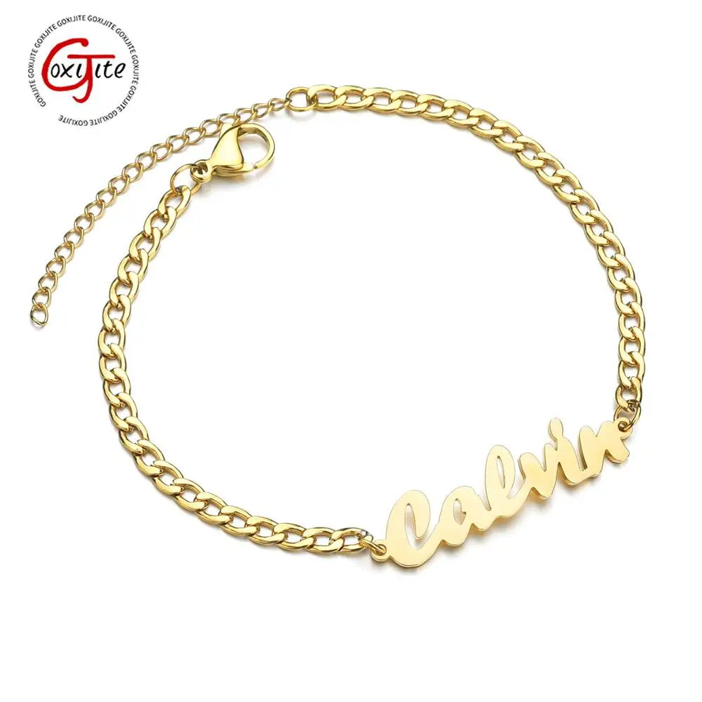 Goxijite Handmade Customized Name Bracelet Charms For Women Kids Stainless Steel Personalized Nameplate  Jewelry Lover Gift