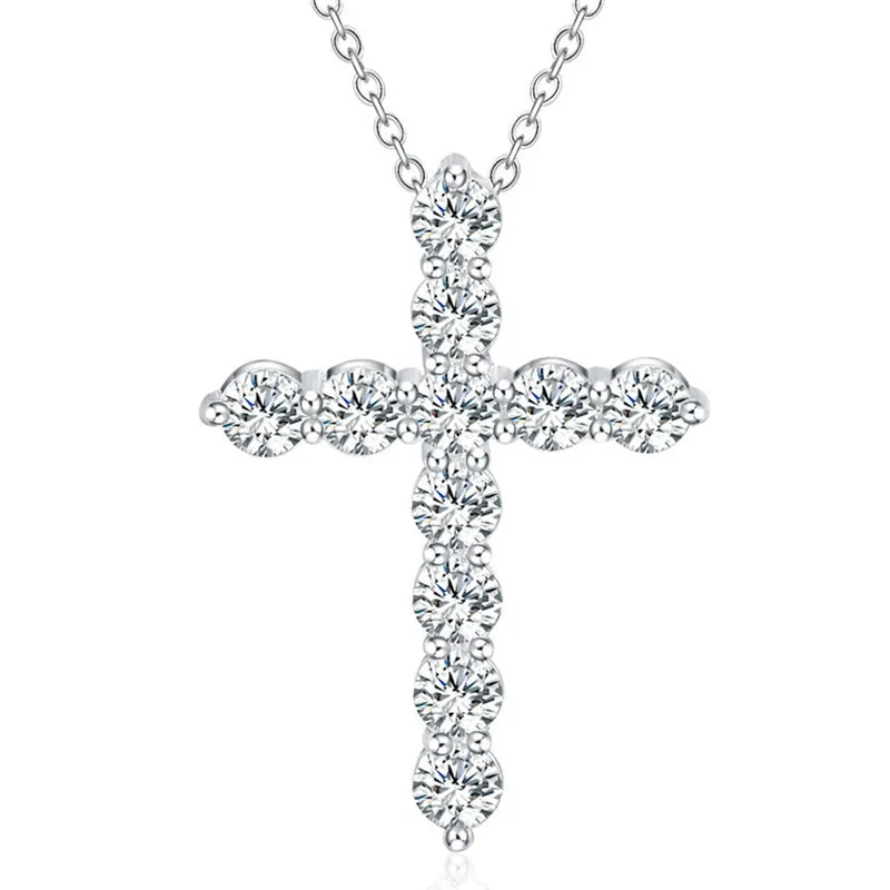 Super shiny AAA Zircon 925 Sterling Silver Cross Pendant Necklaces For Women Party Charm Wedding Fashion Jewelry Gifts