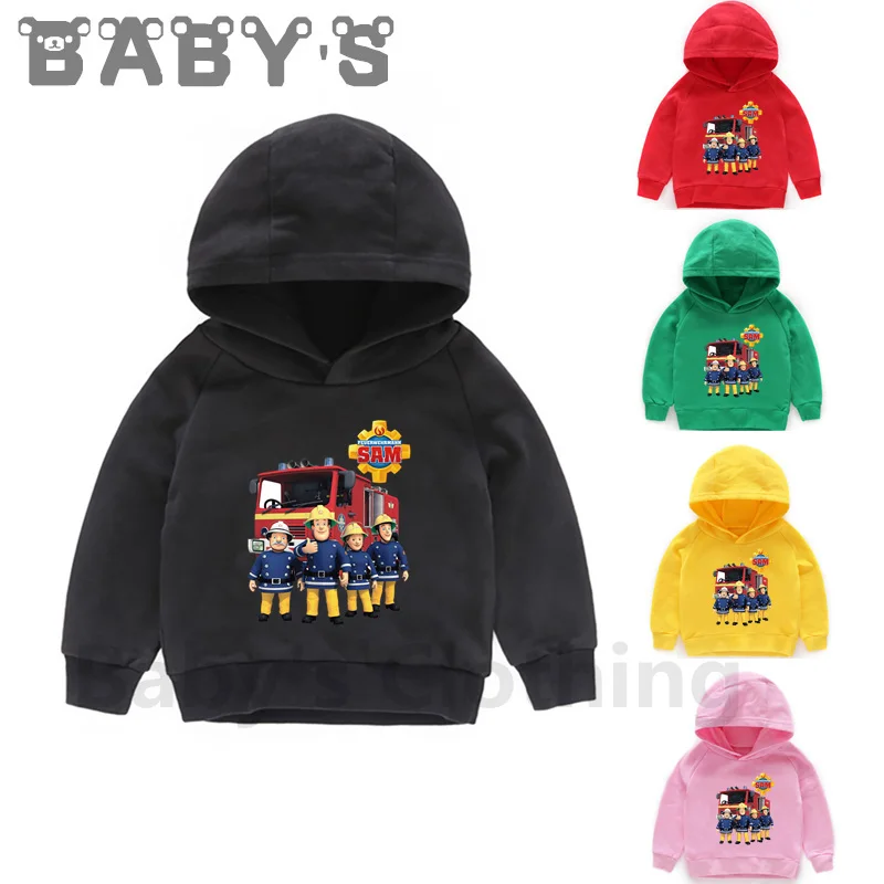 Children Hooded Hoodies Kids Fireman Sam Firefighter Cartoon Sweatshirts Baby Pullover Tops Toddler Girls Boys Clothes,KMT2450