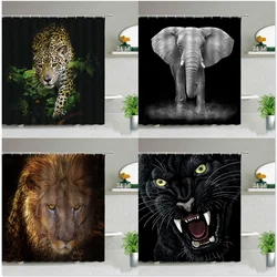 Black Backdrop African Elephant Leopard Lion Pattern Shower Curtain Set Wild Animal Print Bathroom Home Decor Boys Gift Curtains