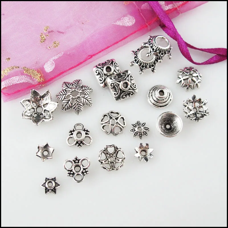 Fashion New Flower Crown Cone Star Square Connectors Tibetan Silver Plated End Bead Caps