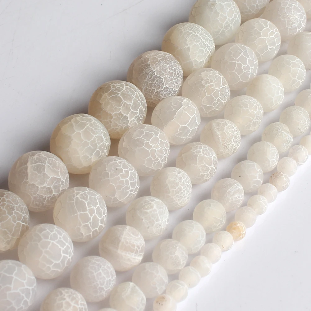 

4-12MM Frost Cracked White Agates Beads Natural Stone Round Matte Onyx Beads Diy Bracelet for Jewelry Making Wholesale 15 Inches