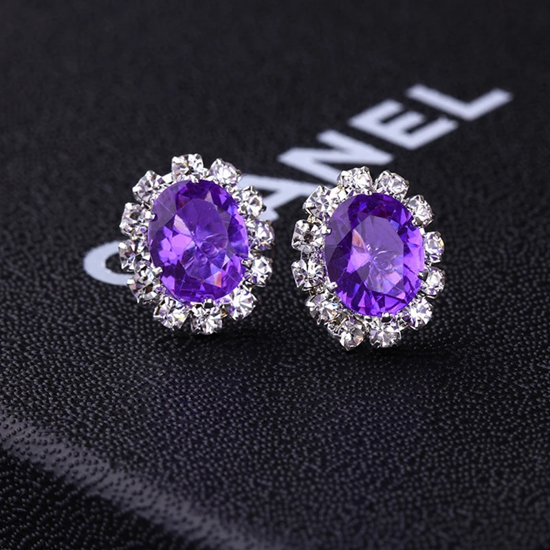 2025 New Shiny Stud Earrings Colorful Oval Zircon Crystal Earring Stud Charm Simple Korea Ear Jewelry for Women Many Colors