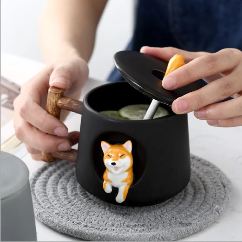 Heavy Cartoon Ceramic Mug Cute 3D Shiba Inu Dog Creative Tea Coffee Mug Cup