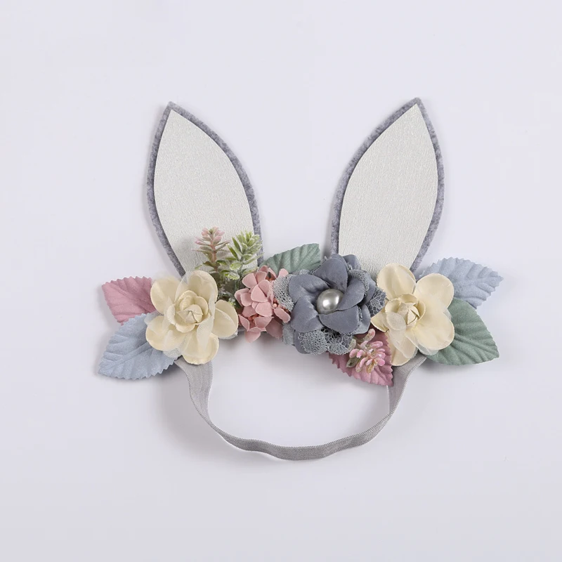 Balleenshiny Cute Festive Baby Girls Headband Glitter Rabbit Ears Mesh Lace Stitching Combination Flower Children\'s Headdress