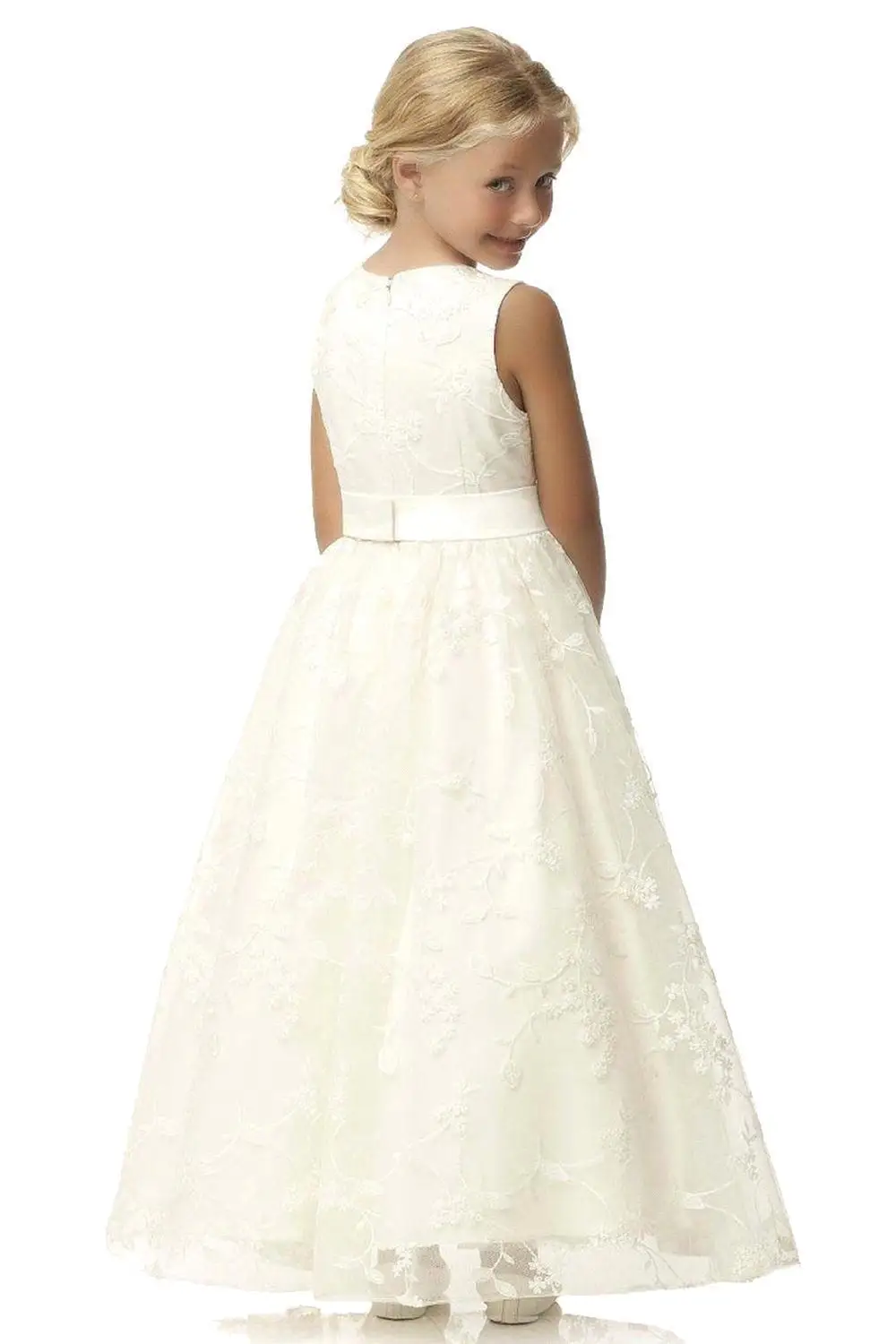 MYYBLE Lace Flower Girl Dresses 2020 A line Tulle abito da comunione abito da sposa bianco avorio abito da festa senza maniche