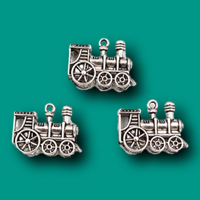 4pcs Silver Plated 3D Locomotive Pendants Retro Necklace Bracelet Metal Accessories DIY Charms Jewelry Crafts Making 28*20mm