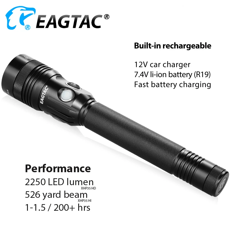 EAGTAC GX30L2R Rechargeable LED Flashlight for Police Hunting Searching 2250 Lumens Battery Included