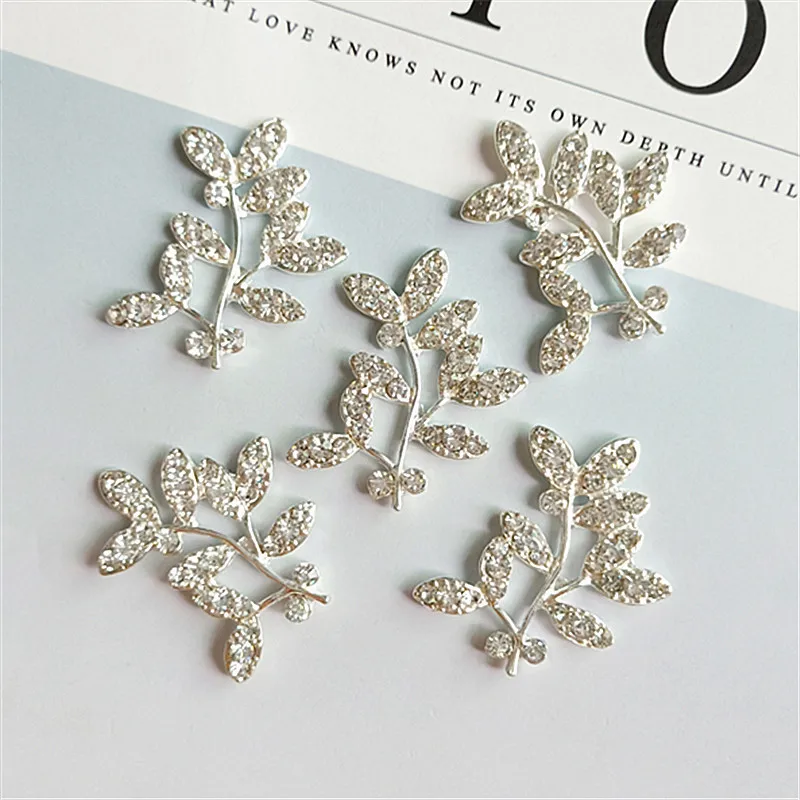 10 Pcs/Lot Tree branch Leaves Flower Gold Or Silver Rhinestone Buttons Flatback Embellishment Button For DIY Hair Accessories