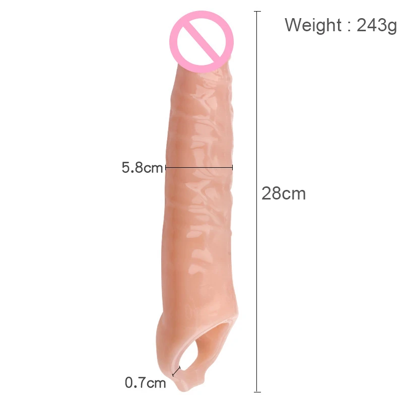 Man Nuo 28CM Huge Penis Enlargemen Condoms Extender Realistic Soft Penis Sleeve Reusable Condom Cock Ring Sex Toys For Men 88