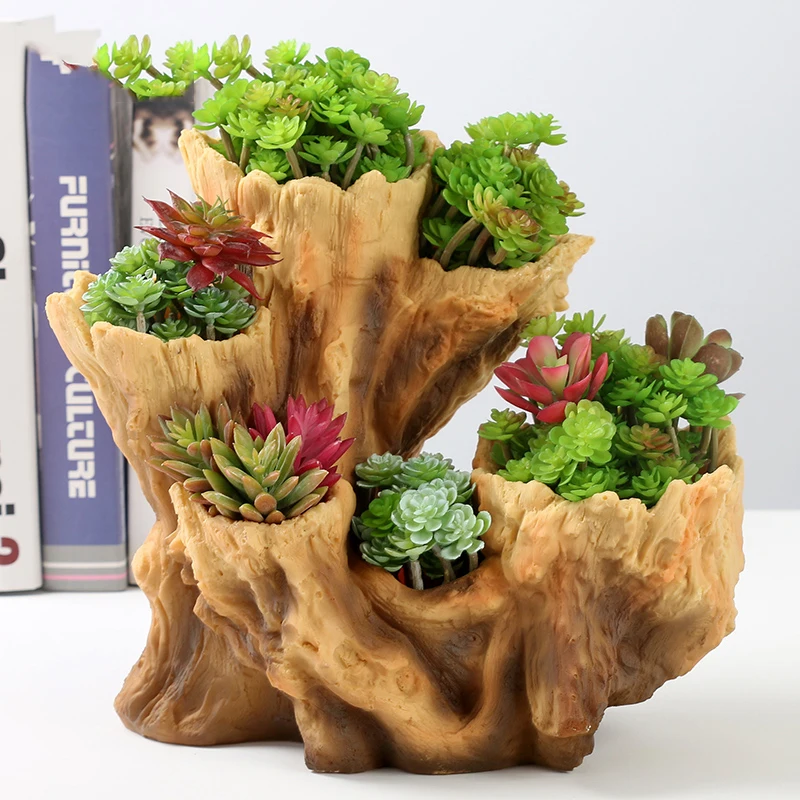 

Pastoral Resin Tree Root Pot Succulent Potted Ornaments Platter Fleshy Flowerpot Home Livingroom Table Vase Decoration Crafts