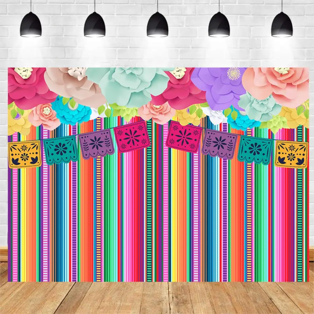 Mexican Fiesta Backdrop for Photography Festival Birthday Party Decor Cinco De Mayo Carnival Flags Banner backgrund Supplies