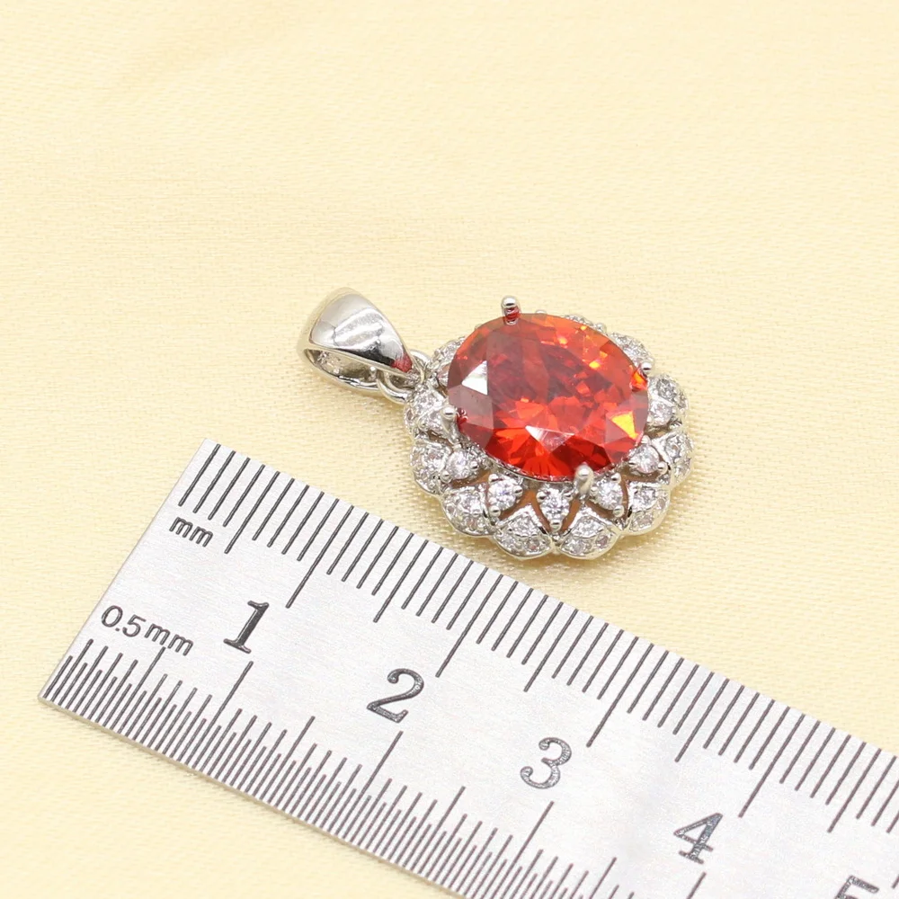925 Sterling Silver Wedding Jewelry Sets For Women Red Stones Cubic Zirconia Bracelet Earrings Necklace Pendant Ring