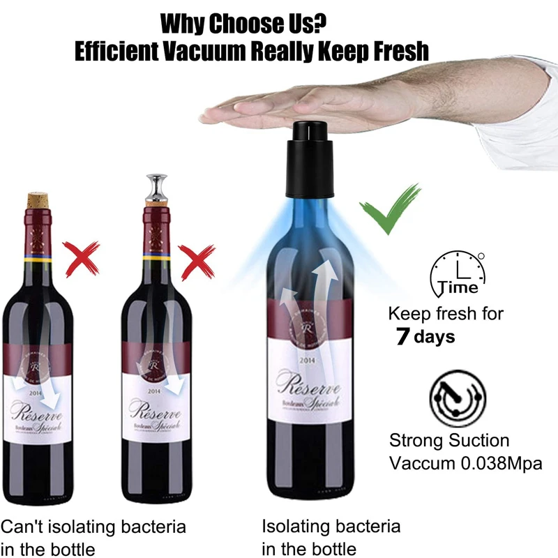 LMETJMA Wine Bottle Stoppers Reusable Vacuum Wine Stoppers Pump Wine Preserver to Keep Your Wine Fresh Up to 7 Days KC0427