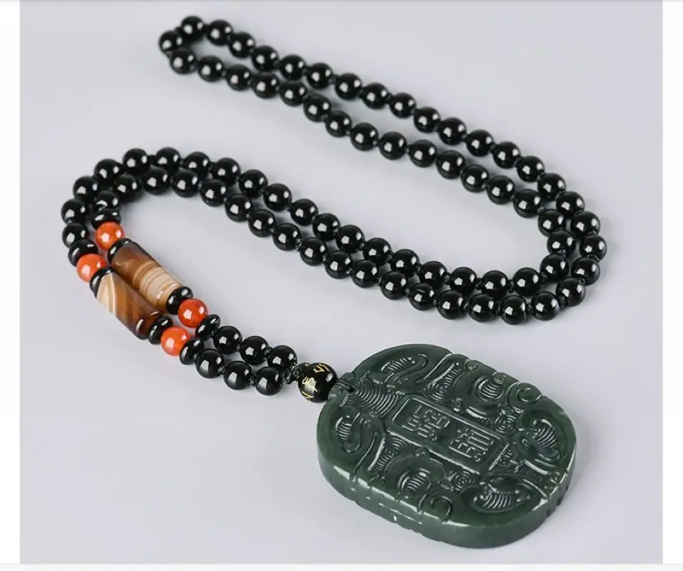 

Rare Ancient Style Phoenix Amulet Bring Fortune Pendant Hanging Mala Bead by Bottle Green Jade