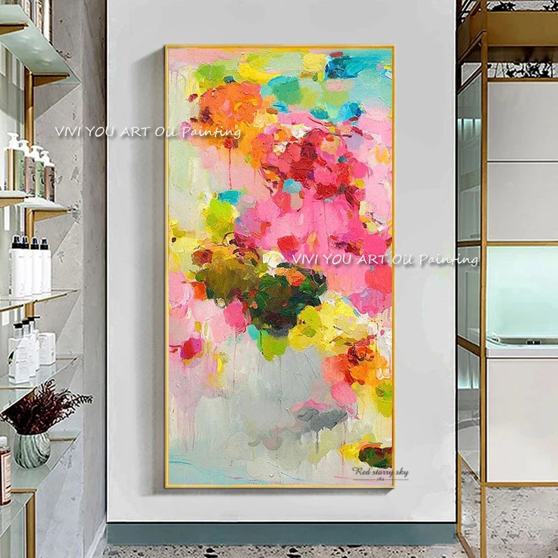 The Top Selling Color Yellow Red Handmade Modern Abstract Thick Oil Painting On Canvas Knife Painting Wall Art Decor for Home