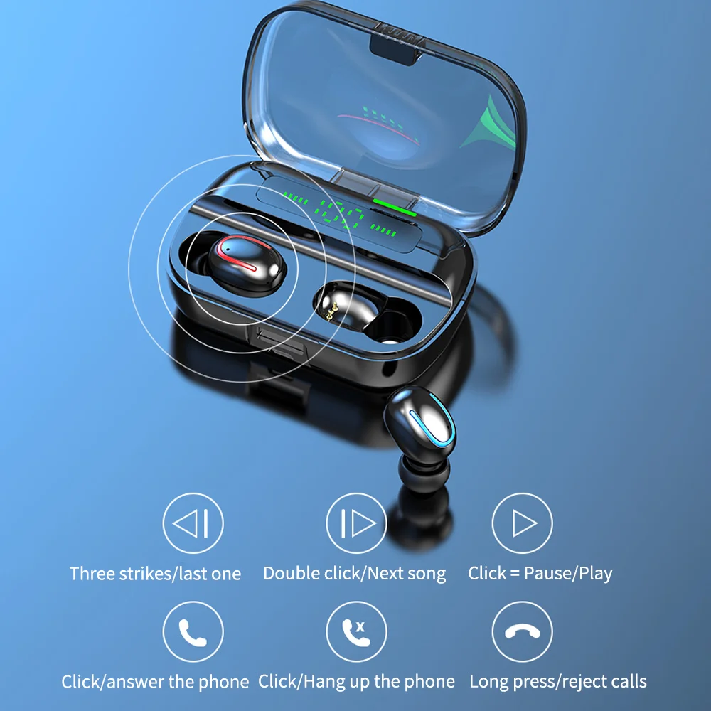 TWS Bluetooth 5.0 Earbuds Earphone Touch Control Wireless HD Call Stereo Noise Sports Headset With Battery Level Display