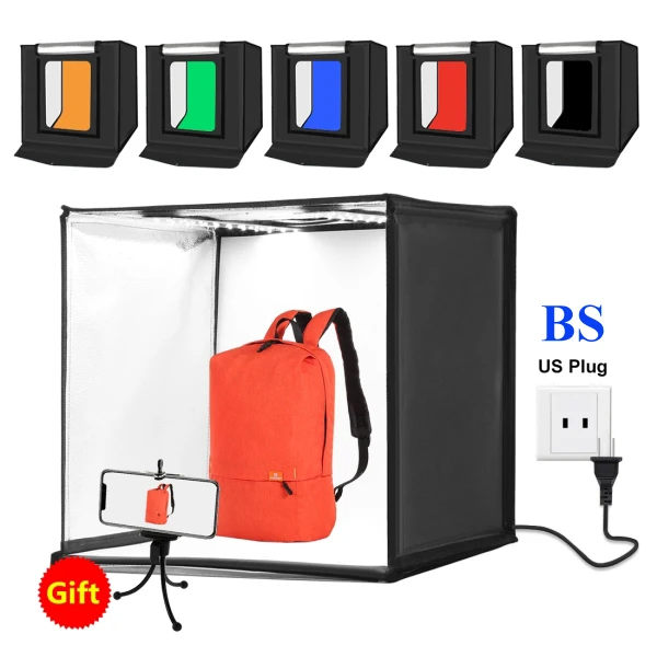 PULUZ 60x60 Fotostudio Lichtbak Fotografie Studio Schieten Licht Tent Box 6 Kleuren Achtergronden Tafelblad LED licht Studio Box