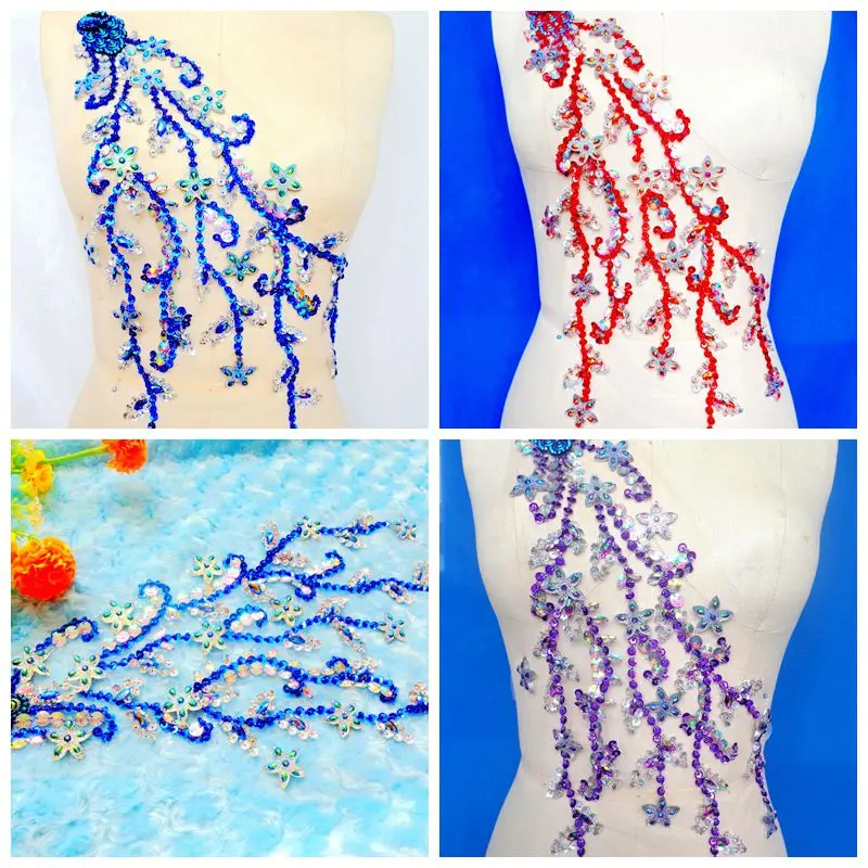 

1Pc Handmade Rhinestones Applique Sequins Beads Sew on Crystals Patches Trim for Wedding Dress DIY Accessories