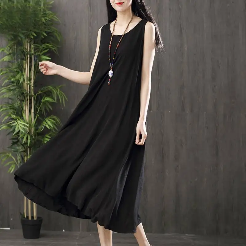 Solid Sleeveless Elegant Casual Loose Long Dress Women 2022 Long Dresses Summer Beach Holiday Home Vest Maxi Dress