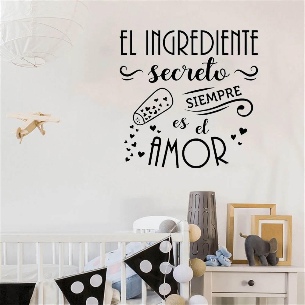 Spanish Quote Family Secret Love Heart Quote The Secret Ingredient Is Always Wall Sticker For Kitchen Kids Room Vinyl ov539