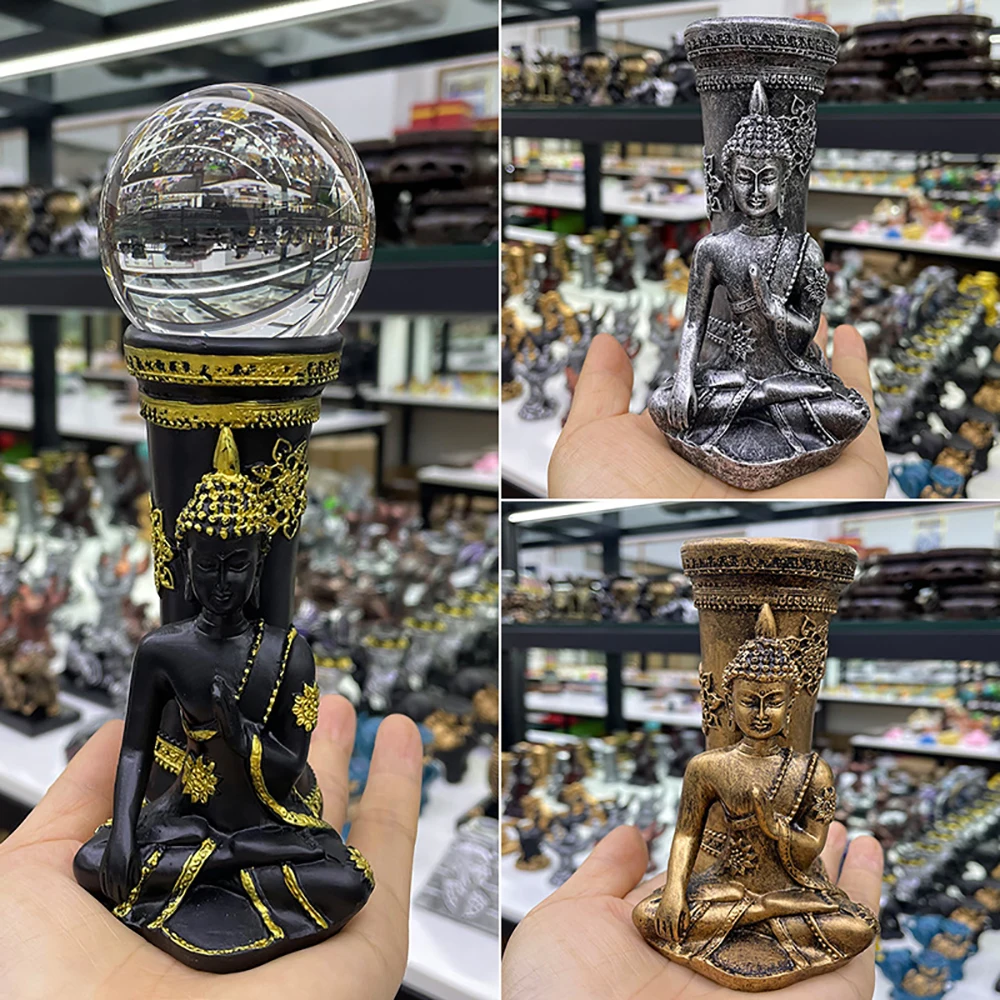 

4.7inch Sitting Buddha Resin Statue Craft Crystal Ball Base Stand Figurine Fengshui Ornaments Display Holder for 6-10cm Sphere