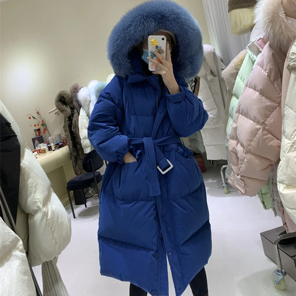 Long Down Jackets Real Fox Fur Women's  Winter Coat Female Luxury Thick 90% Duck Down Parkas Puffer Feather Outwear