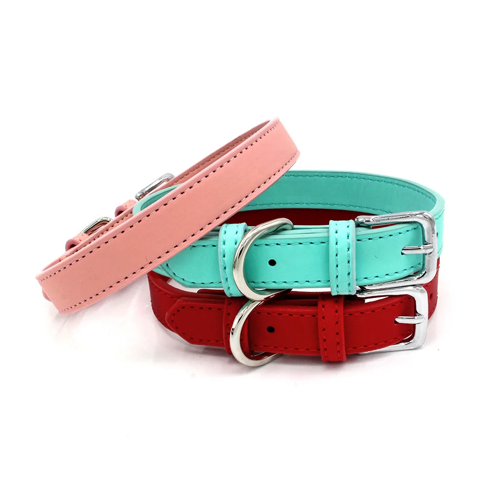 5 Colors PU Small Dogs Collars XS-M Adjustable Zinc Alloy Solid Color Puppy Collar Comfortable Durable Pets Supplies Accessories