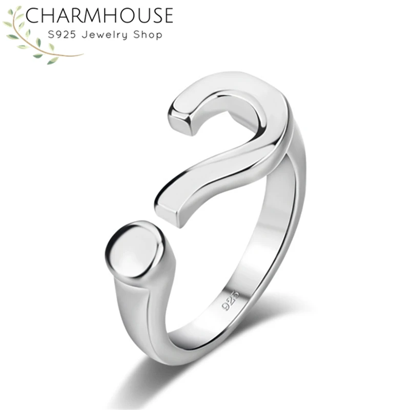 Pure Silver Rings For Lady New Fashion Question Mark Finger Ring Adjustable Anillo Bague Femme Fine Jewelry Accesories Bijoux