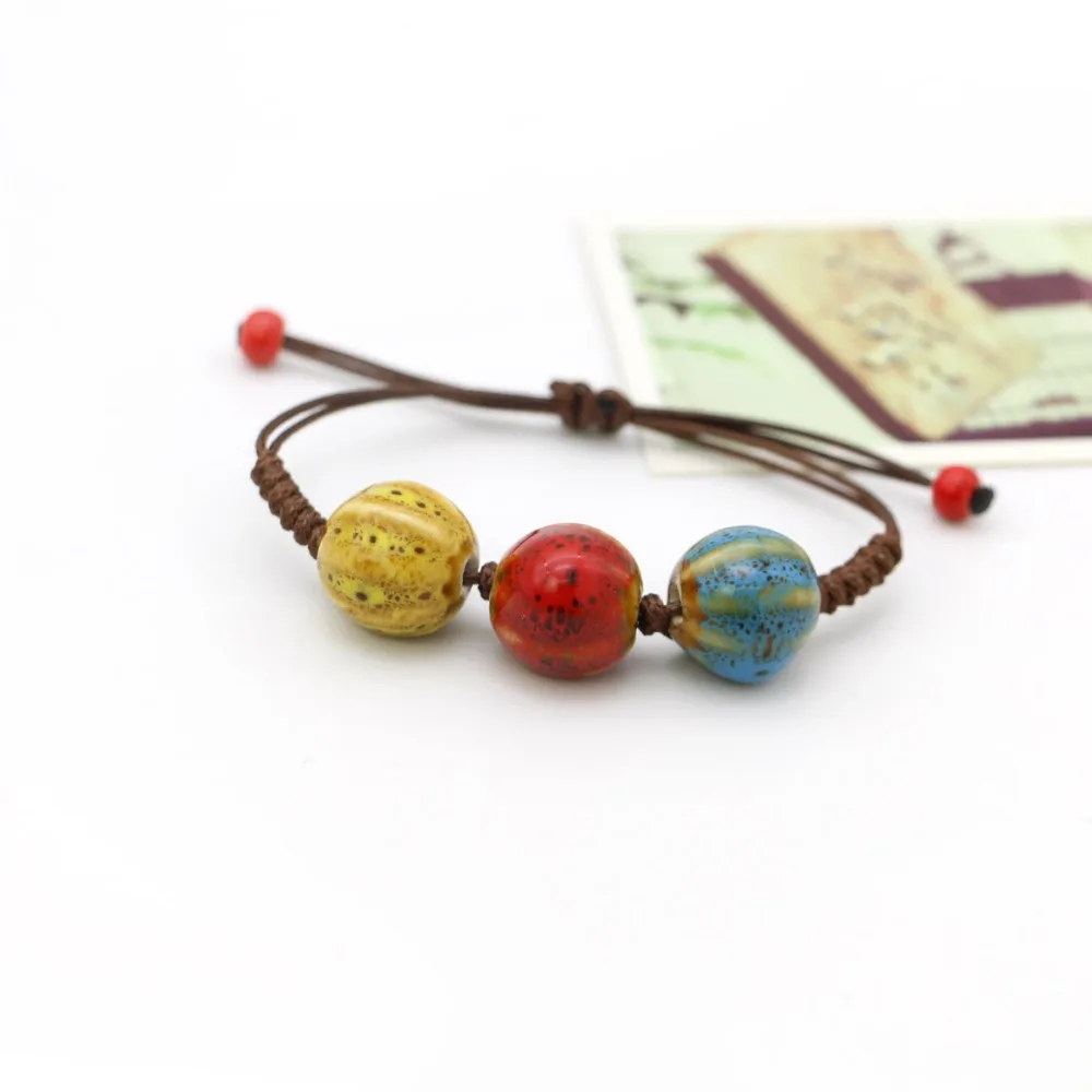 Handcrafted Vintage Beads  Bracelet Weaving Bohemia Ceramic Charm Women Bangles New Arrival Distinctive Jewelry Rope Chain