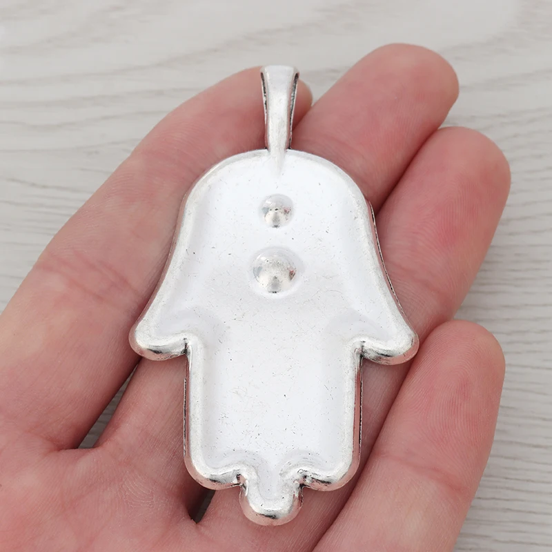 3 x Tibetan Silver Large Hamsa Hand Charms Pendants for Necklaces Jewelry Making Findings 70x40mm