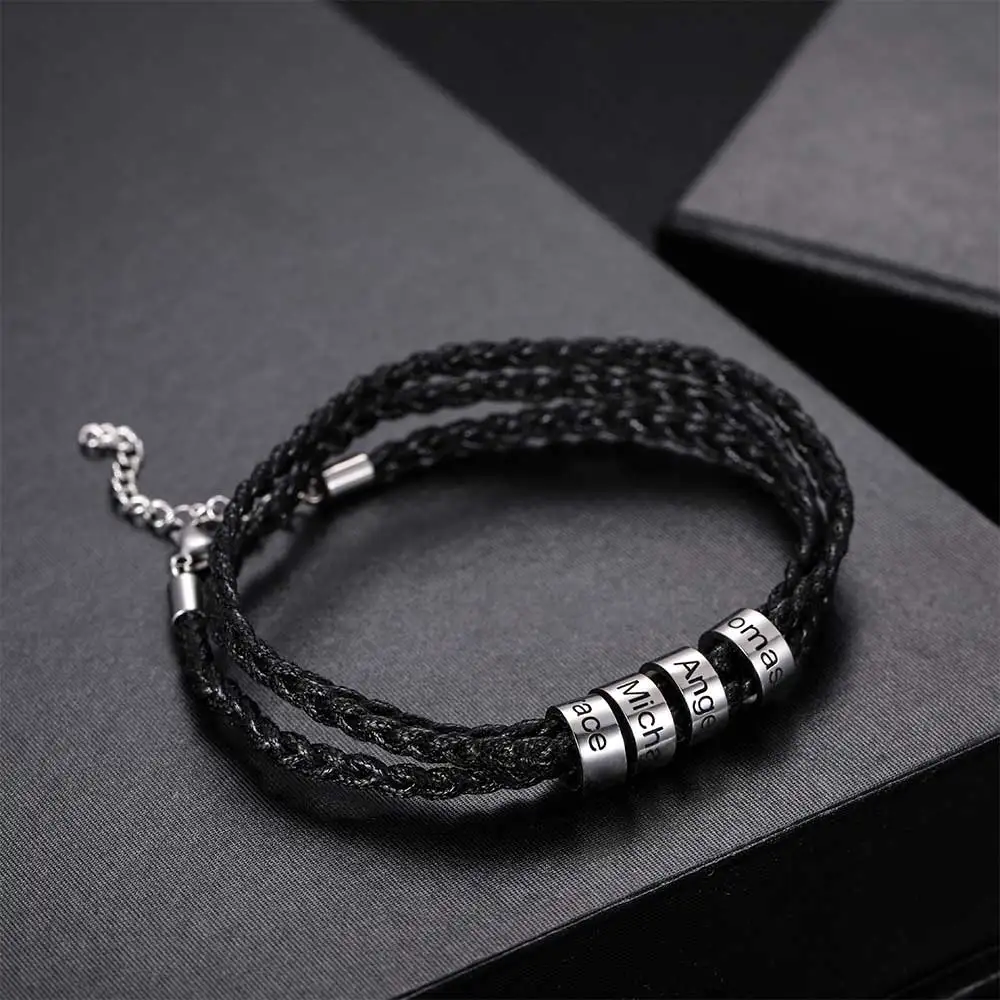 Uonney Dropshipping Personalized Men Bracelet With Beads Stainless Steel Best Father's Day Gift Fashion Unique Gift For Dad