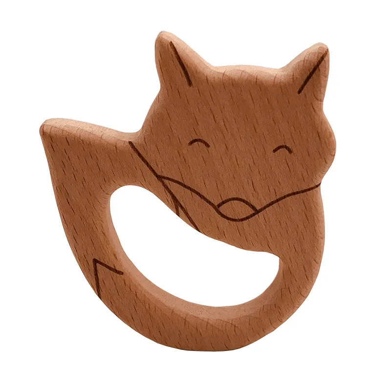 2021 DIY Baby Teether Toys Wooden Animal Shape Necklace Pendant Food Grade Beech Teether Koala Fox Wood Teething Toy for Newborn