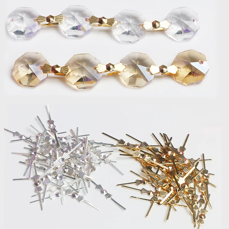 600pcs Chrome/Gold Color Butterfly Buckle Bowtie Pins Connectors Crystal Prisms Of Connectors Accessories For Glass Pendants