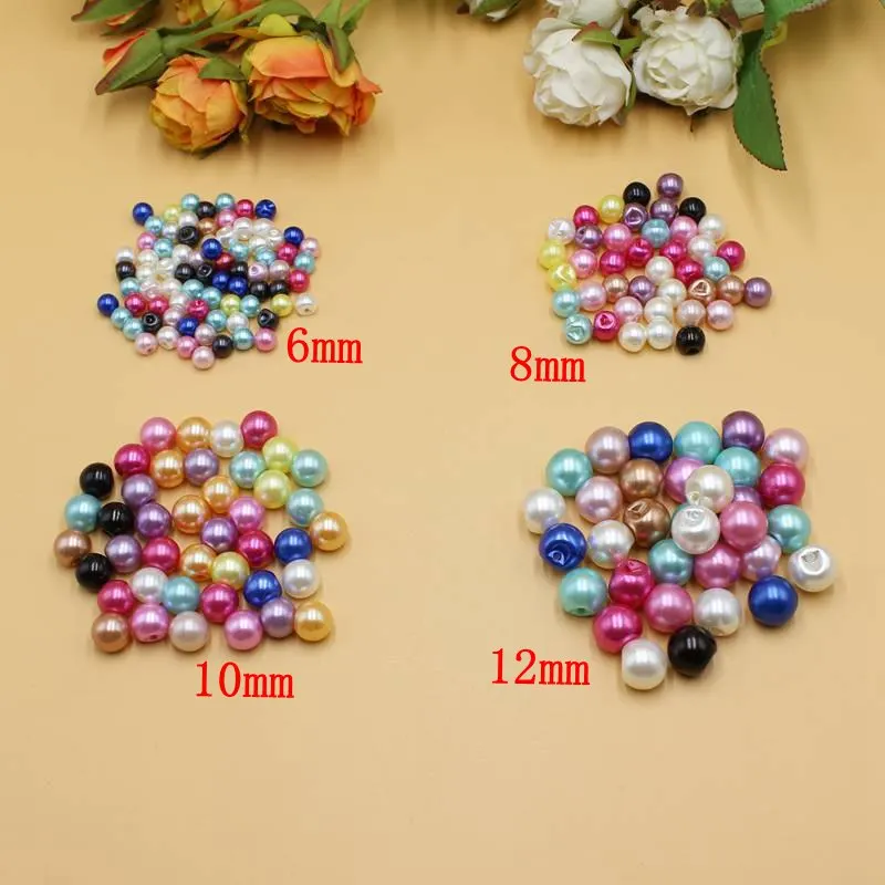 50pcs/lot 6/8/10/12mm 4 size multicolor pearls Buttons sdark hole plastic Decorative Buttons For Craf Sewing diy Accessories