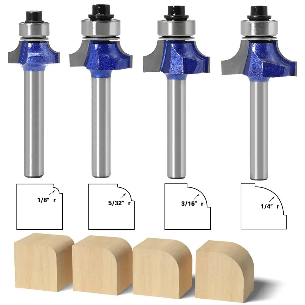 1/4″shank Corner Round Professional level Over Router Bit with Bearing Milling Cutter for Wood Woodworking Tool Tungsten Carbide