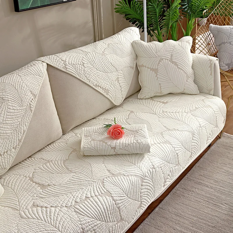 White Print Sofa Covers, Double-sided Cotton Sofa Cushion, Living Room Corner Couch Cover, Armrest Towel, Four Seasons