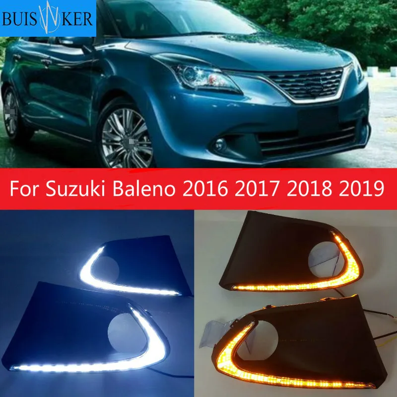 

2PCS LED DRL Daytime Running Lights Fog Lamp with yellow turn signal For Suzuki Baleno 2016 2017 2018 2019