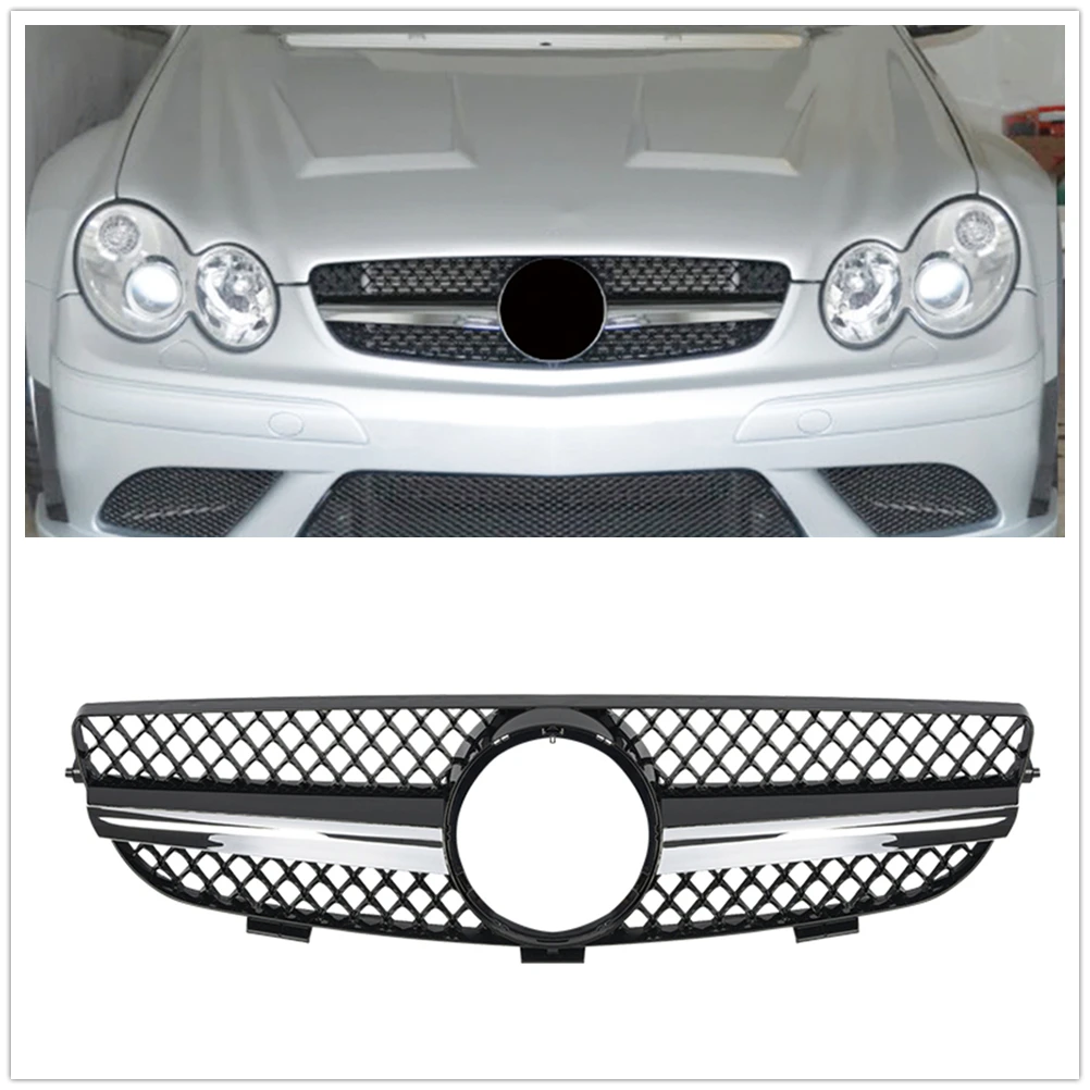 

For Mercedes-Benz CLK Class CLK320 CLK500 W209 2003-2009 Front Racing Grills Grille Black Car Upper Bumper Hood Mesh Grid Kit